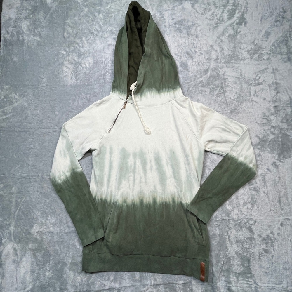 Ampersand Avenue Hoodie Women S Green White Dip Dye Ombre Double Hood Zip